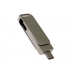 USB-флешка на 64 Гб поворотный механизм 2 в 1, c дополнительным разъемом Type-C с одноцветным металлическим клипом, серый