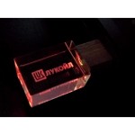USB-флешка на 32 Гб прямоугольной формы, под гравировку 3D логотипа, материал стекло, с деревянным колпачком красного цвета, красный