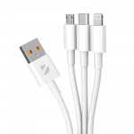 Дата-кабель 3 в 1: micro USB, USB-C, Ligthning, 1.2м, белый, Deppa