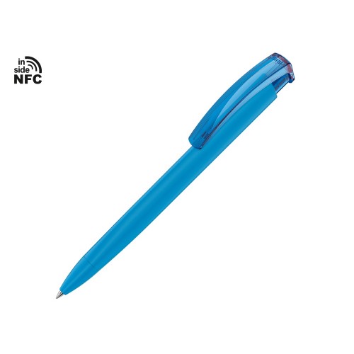 Ручка пластиковая шариковая трехгранная Trinity K transparent Gum soft-touch с чипом передачи инфо, голубой
