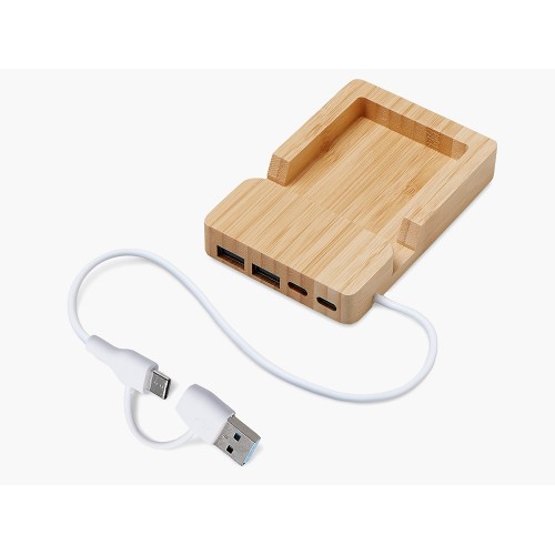 USB хаб Memo, 2*USB, 2*Type C, бамбук