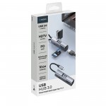 USB-хаб 7 в 1 USB-C - USB-A3.0 + 2хUSB-C + USB-C PD100Вт + HDMI + SD + microSD, серый, Deppa