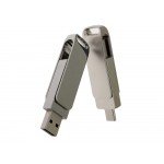 USB-флешка на 128 Гб поворотный механизм 2 в 1, c дополнительным разъемом Type-C с одноцветным металлическим клипом, серый