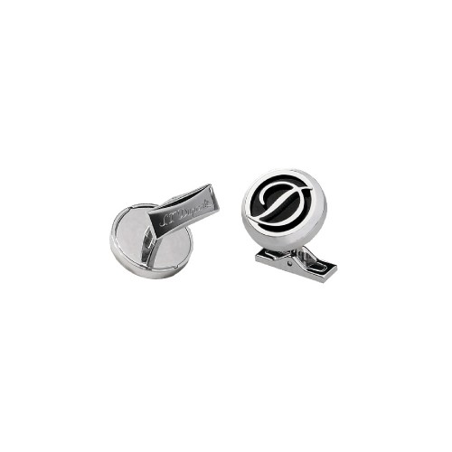 Запонки, круглые, отделка: нержавеющая сталь, черный лак, логотип D