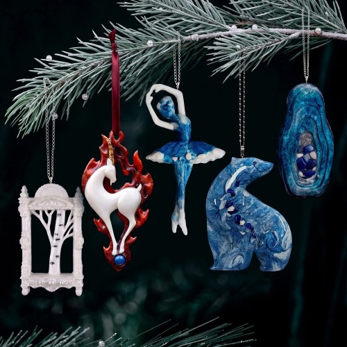 Елочные игрушки: Балерина, Огненная коза, Белый медведь, Белая береза, Русская матрешка