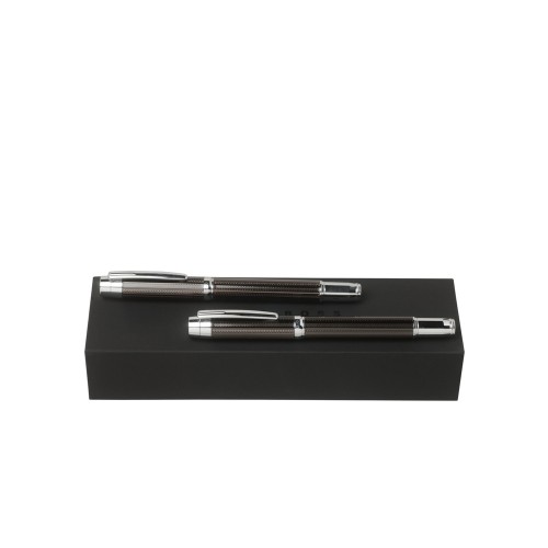 Подарочный набор: ручка перьевая, ручка роллер. Hugo Boss, черный/серебристый