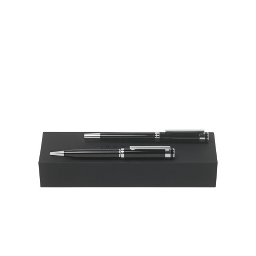 Подарочный набор: ручка шариковая, ручка роллер. Hugo Boss, черный/серебристый
