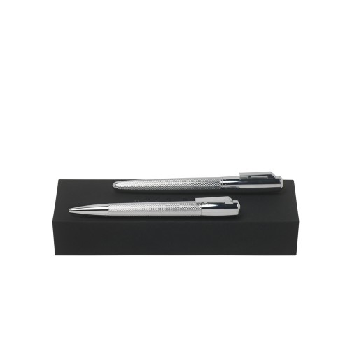 Подарочный набор: ручка шариковая, ручка роллер. Hugo Boss, серебристый