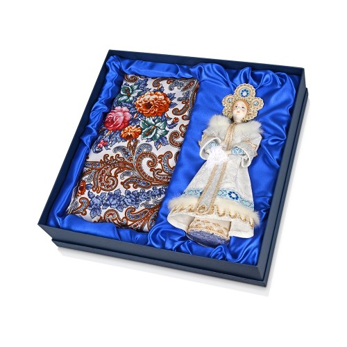 Набор Аленушка: кукла в народном костюме, платок, белый/голубой