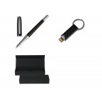 Подарочный набор: USB-флешка на 16 Гб, ручка перьевая. Hugo Boss, черный/серебристый