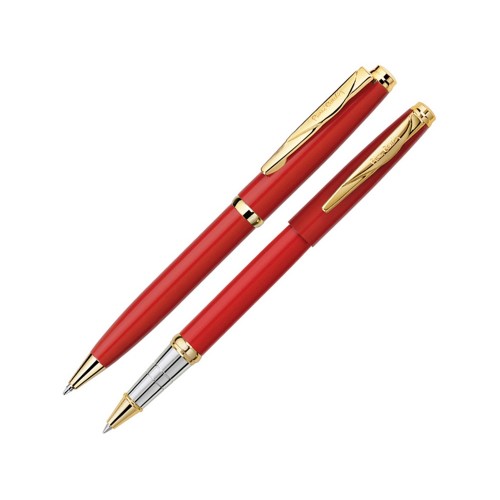 Набор: шариковая ручка и ручка-роллер PEN & PEN. Pierre Cardin, красный/серебристый/золотистый